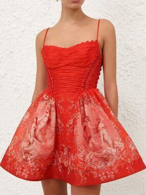 Zimmermann Red Mermaid Print Mini Dress Size 0